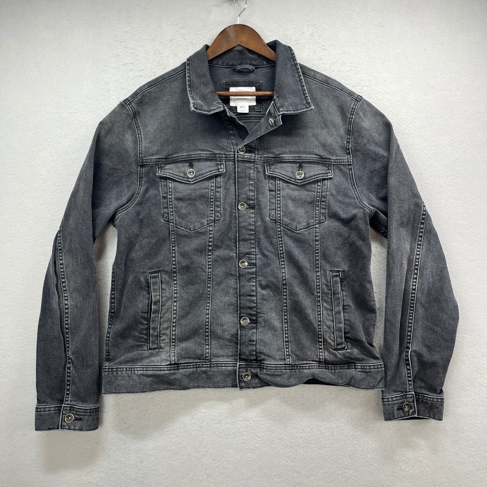 Country Road CR Denim Jacket Mens XXL Gray Stretch Button Trucker Biker Grunge